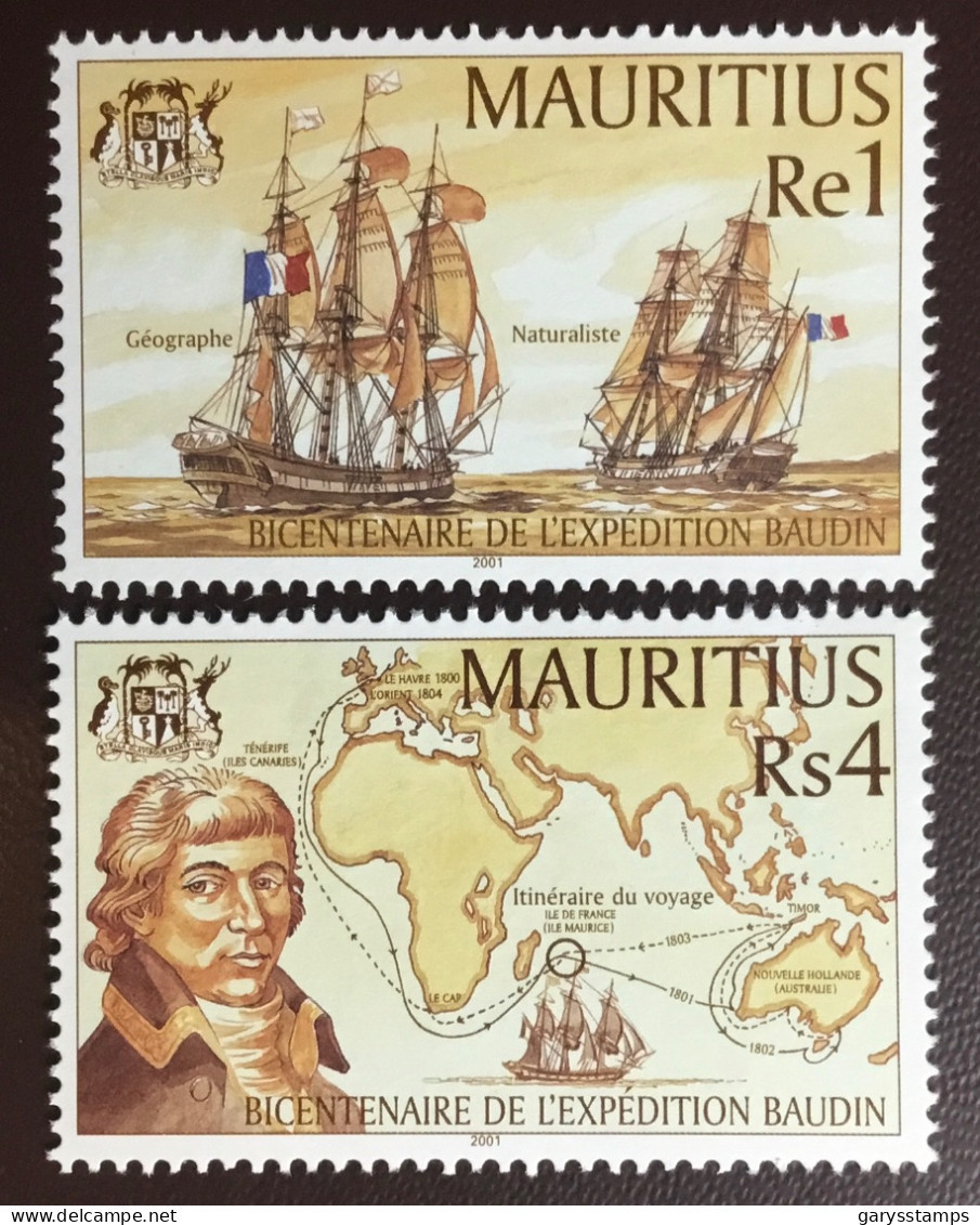 Mauritius 2001 Baudin Expedition 2 Values MNH - Maurice (1968-...)