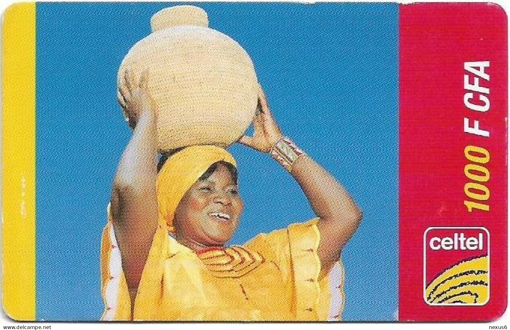 Gabon - Celtel - Woman With Basket (Reverse #1) - No Expiry, GSM Refill 1.000FCFA, Used - Gabun