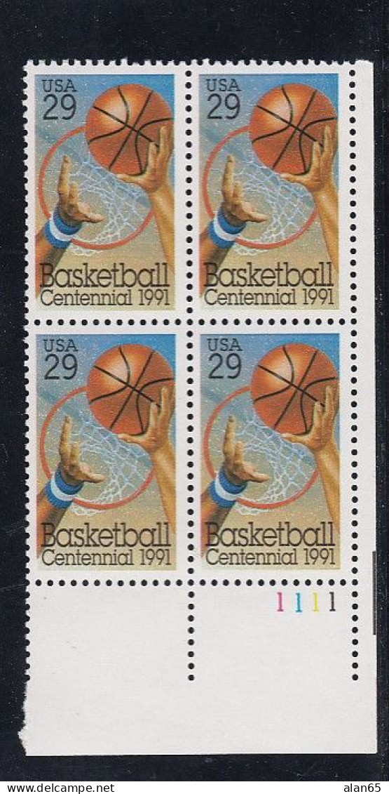 Sc#2560, Basketball 100th Anniversary, 29-cent Plate Number Block Of 4 MNH Stamps - Plate Blocks & Sheetlets