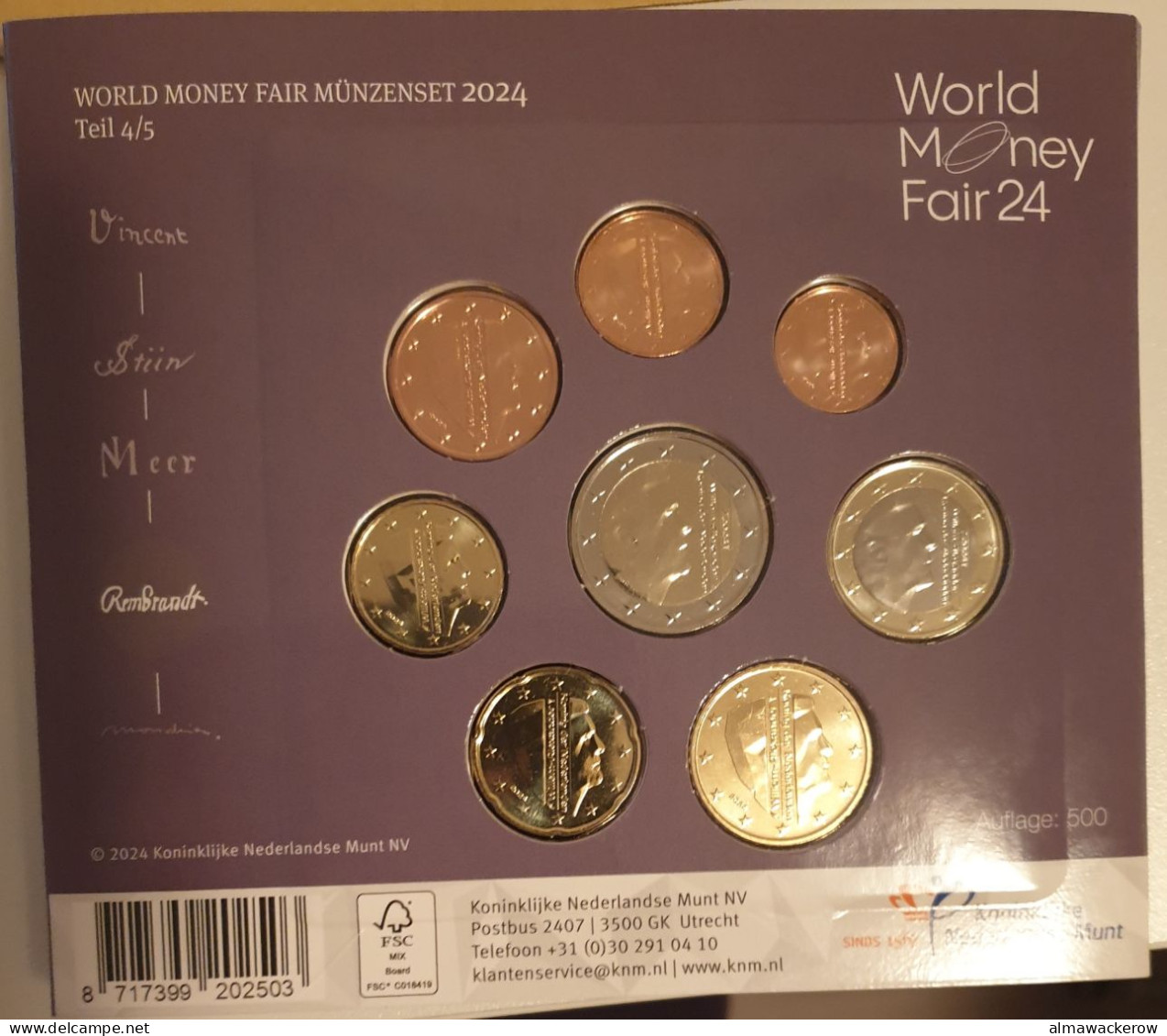 Niederlande Euro KMS World Money Fair WMF Berlin 2024 500 Stück Rembrandt - Paises Bajos