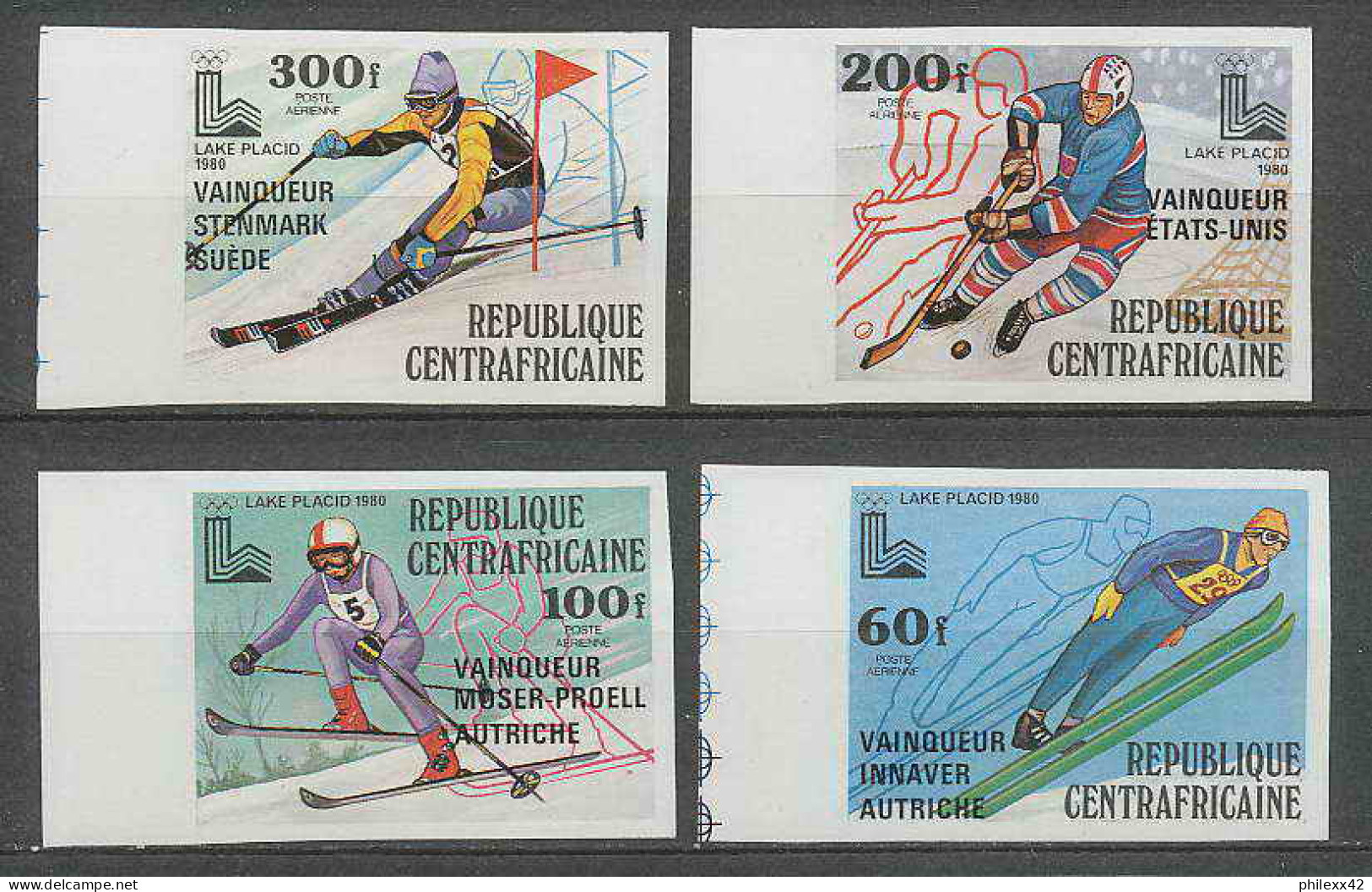 Centrafricaine 00 Non Dentelé Imperf Pa N°208/211 Jeux Olympiques Olympic Games Lake Placid 80 MNH ** - Winter 1980: Lake Placid