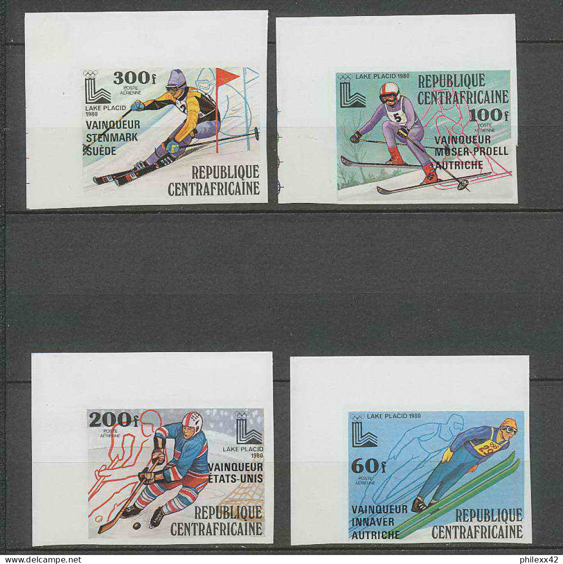 Centrafricaine 009 Non Dentelé Imperf Pa N°208/211 Jeux Olympiques Olympic Games Lake Placid 80 MNH ** - Winter 1980: Lake Placid