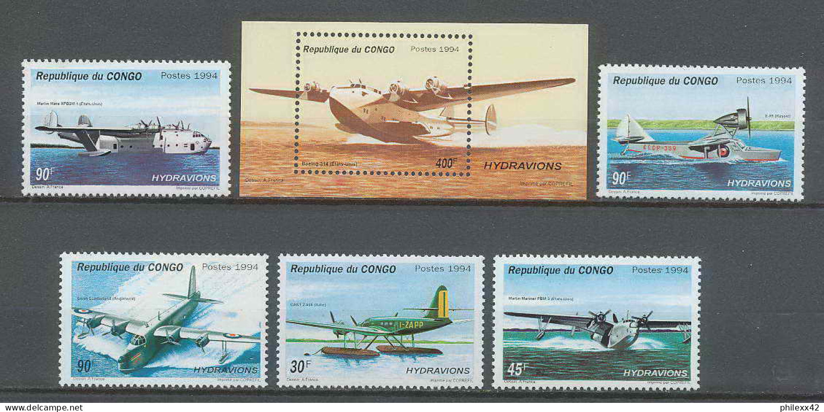 Congo 396 N°997A/997E Avion (plane Planes Avions) Hydravion MNH ** - Sonstige (Luft)