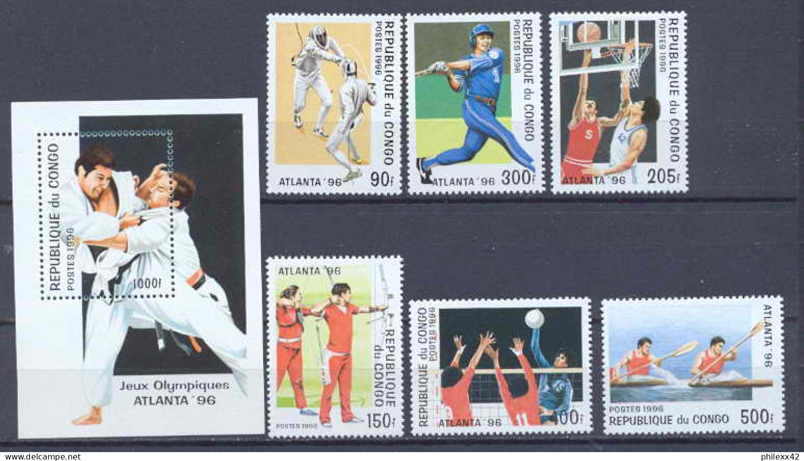 Congo 408 N°1035/1040 + Bloc 64 Jeux Olympiques Olympic Games Atlanta 1996 Judo Volley Escrime (fencing) MNH ** - Judo