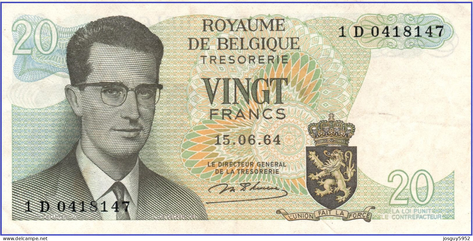 BELGIE - 20 FR 1964 - Nr 1D0418147 - Other & Unclassified