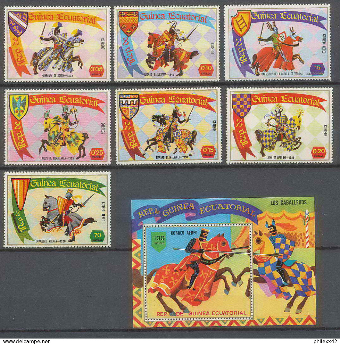 Guinée équatoriale Guinea 085 N°1324/1330 + Bloc 293 Chevalier Chevalier En Armure Ridders Knights CHEVEAUX HORSE MNH ** - Guinea Ecuatorial