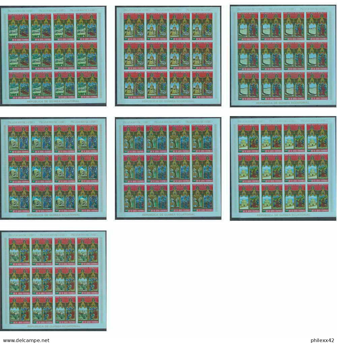 Guinée équatoriale Guinea 104c N°527/33 Feuilles Sheets Ano Santo Pasqua 1975 Non Dentelé Imperf MNH ** - Easter