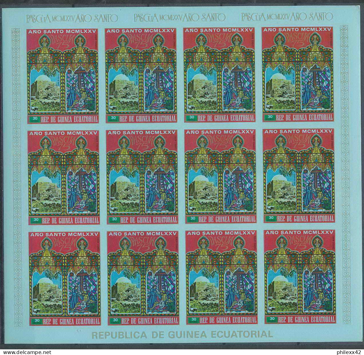 Guinée équatoriale Guinea 104c N°527/33 Feuilles Sheets Ano Santo Pasqua 1975 Non Dentelé Imperf MNH ** - Pasqua