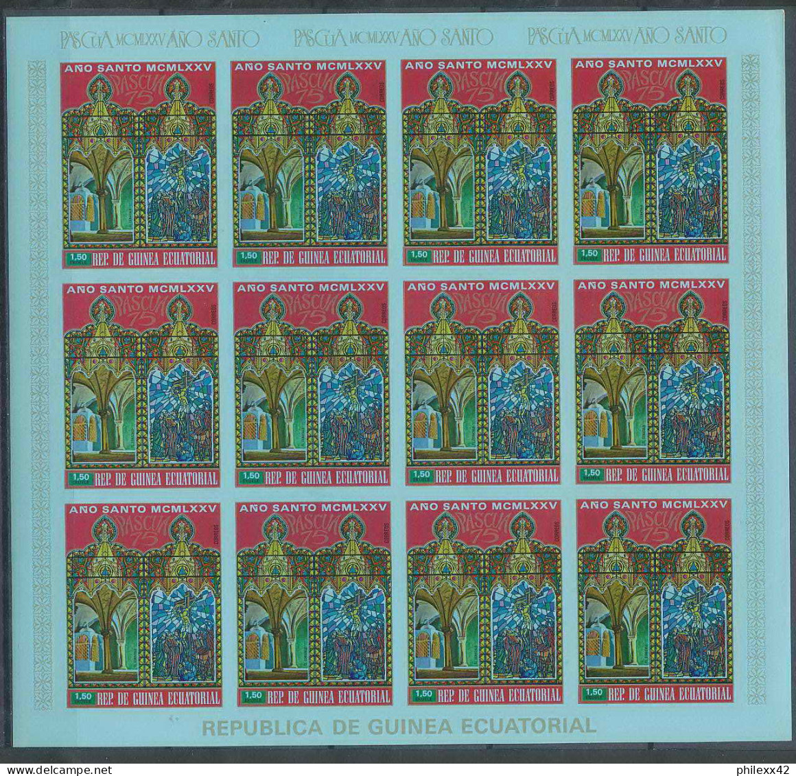 Guinée équatoriale guinea 104c N°527/33 Feuilles sheets ano santo pasqua 1975 Non dentelé imperf MNH **