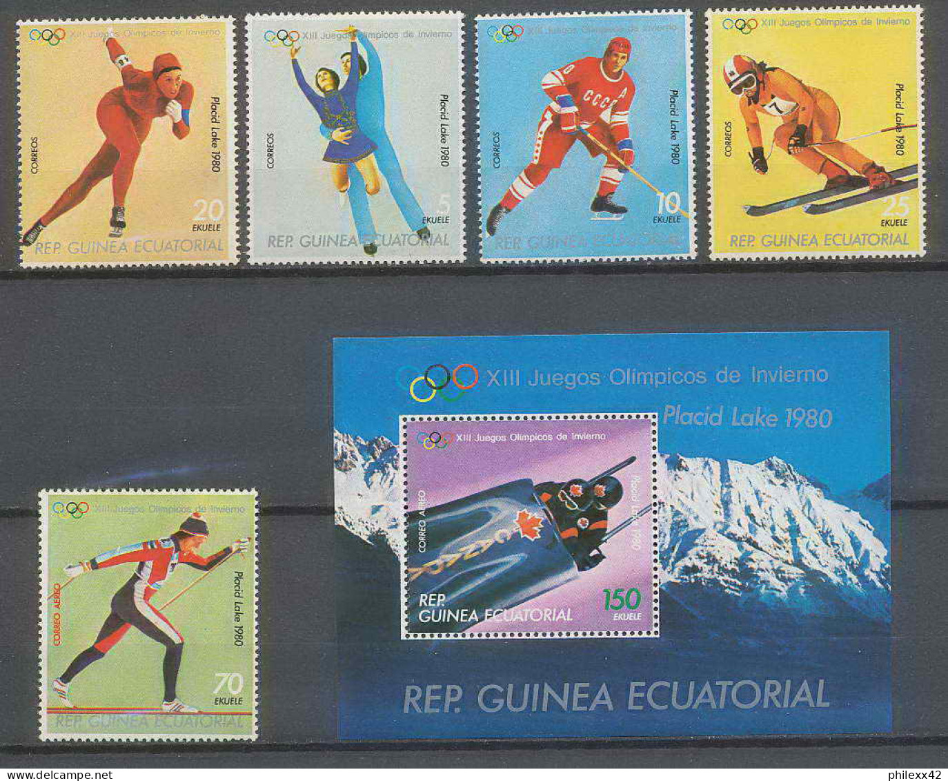 Guinée équatoriale Guinea 116 N°1308/12 + Bloc 290 Jeux Olympiques Olympic Games Lake Placid 1980 MNH ** - Invierno 1980: Lake Placid