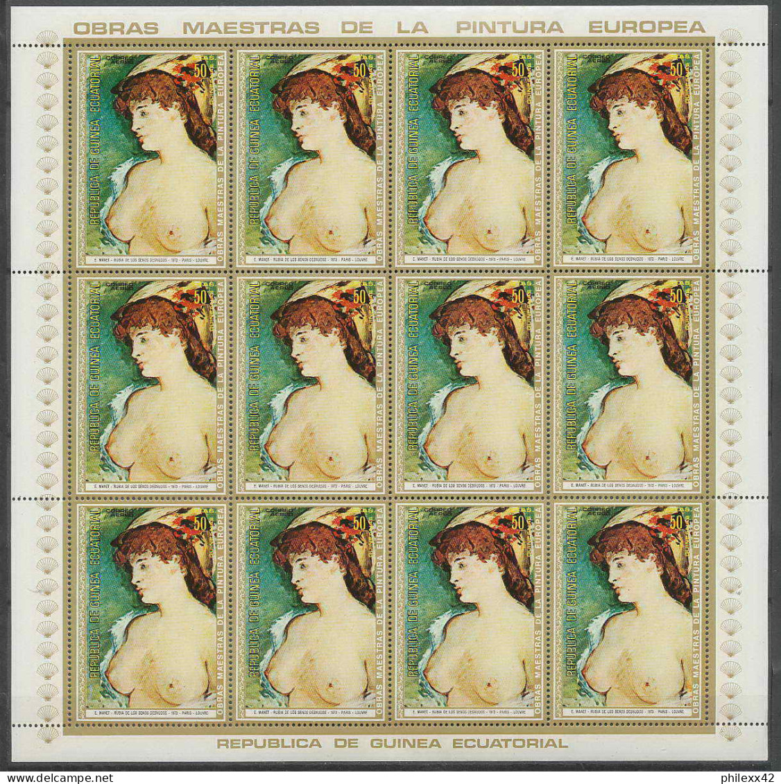 Guinée équatoriale guinea 181c N°267/273 Feuilles sheets Tableau painting nus nudes MNH **