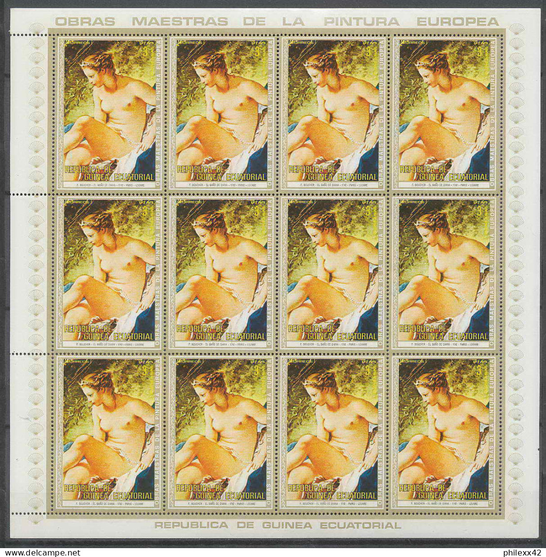 Guinée équatoriale guinea 181c N°267/273 Feuilles sheets Tableau painting nus nudes MNH **