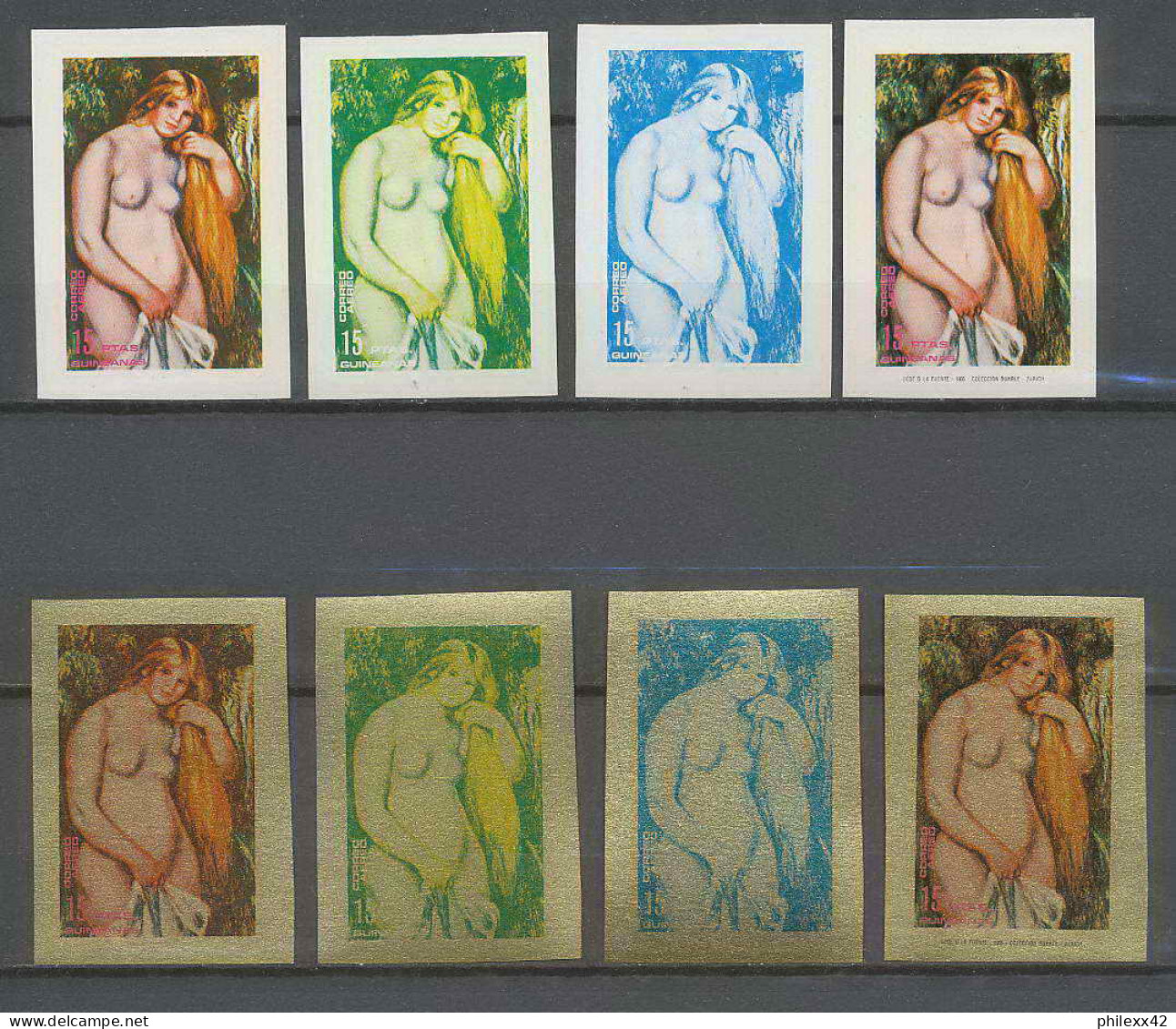 Guinée équatoriale Guinea 239 N°213 Renoir Essai Proof Non Dentelé Imperf Orate Tableau Painting Nus Nudes MNH ** - Nudes