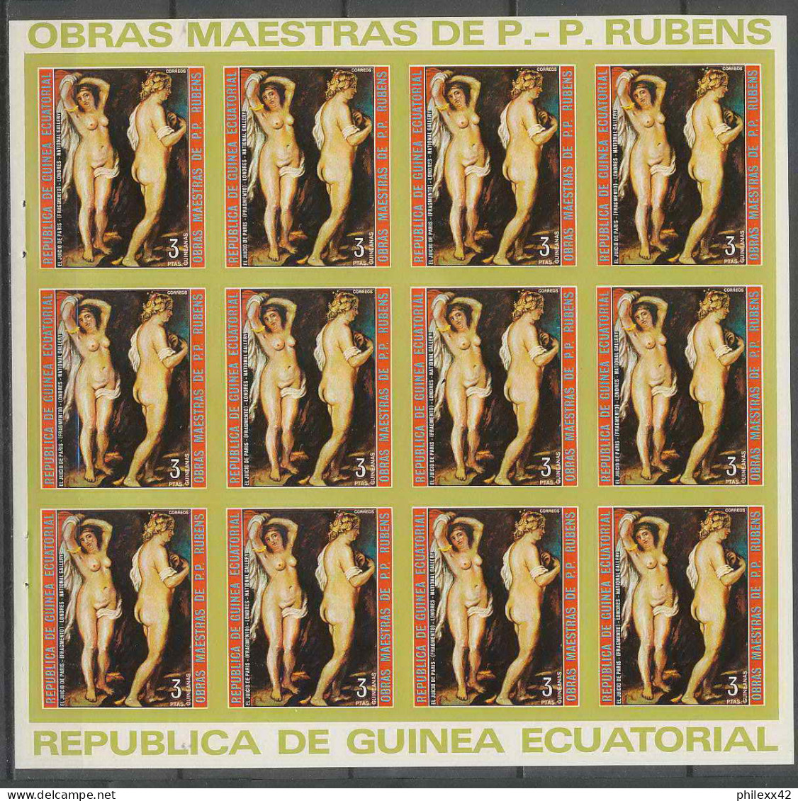 Guinée équatoriale Guinea 253a N°286 Rubens Essai Proof Non Dentelé Imperf Orate Tableau Painting Nus Nudes - Aktmalerei