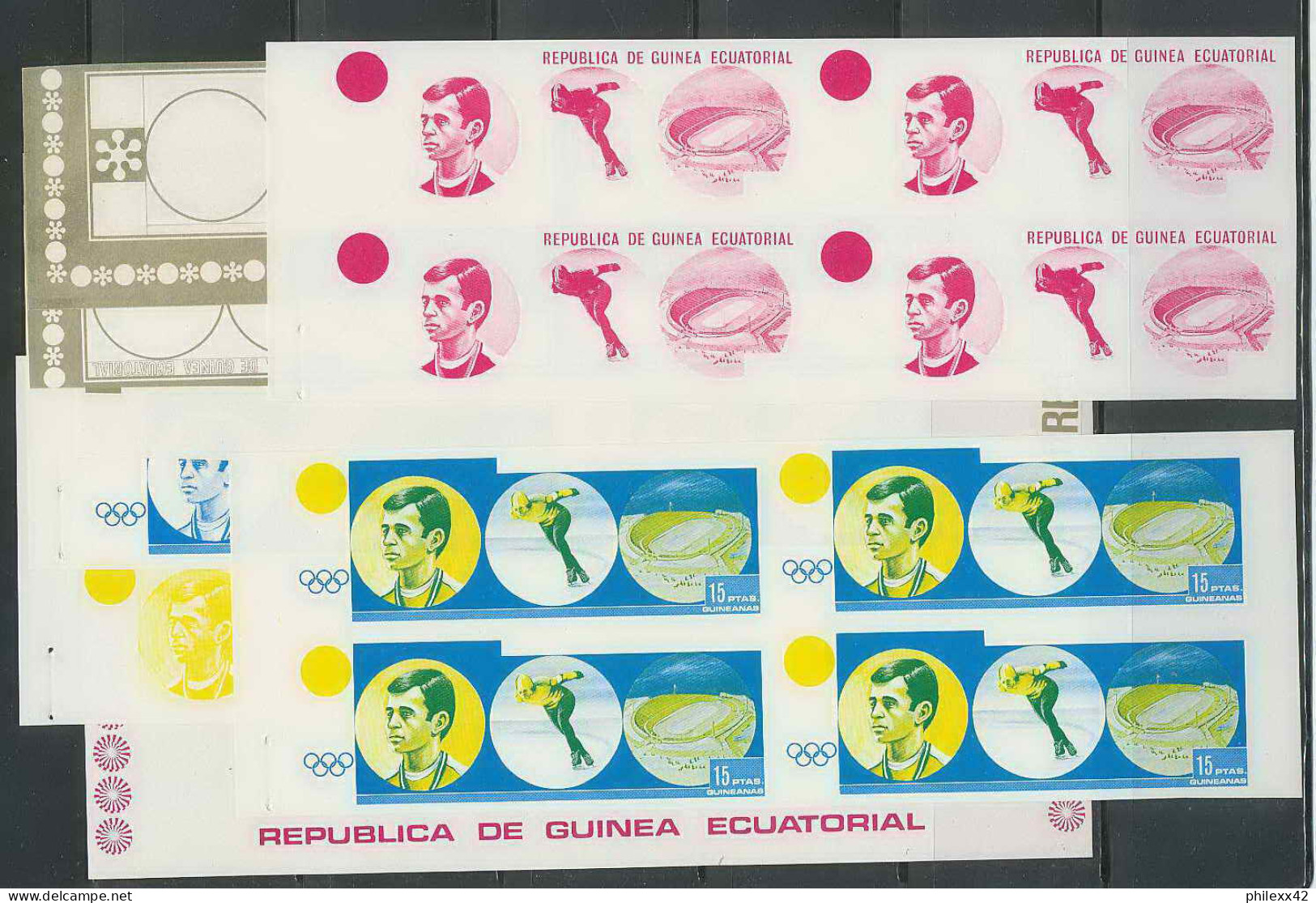 Guinée équatoriale Guinea 357b Jeux Olympiques Olympic Sapporo Essai Proof Non Dentelé Imperf Orate Lot 28 Timbres MNH * - Winter 1972: Sapporo