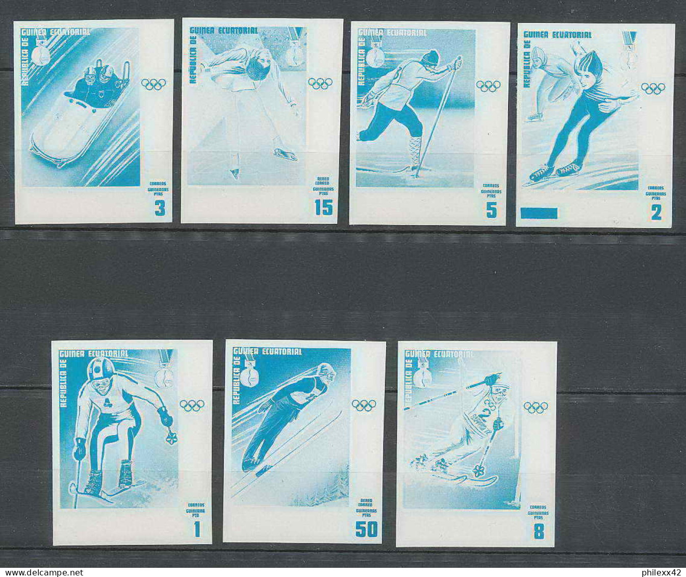 Guinée équatoriale Guinea 452 N°66/72 Jeux Olympiques Olympic Games Sapporo Essai Proof Non Dentelé Imperf Orate MNH ** - Invierno 1972: Sapporo