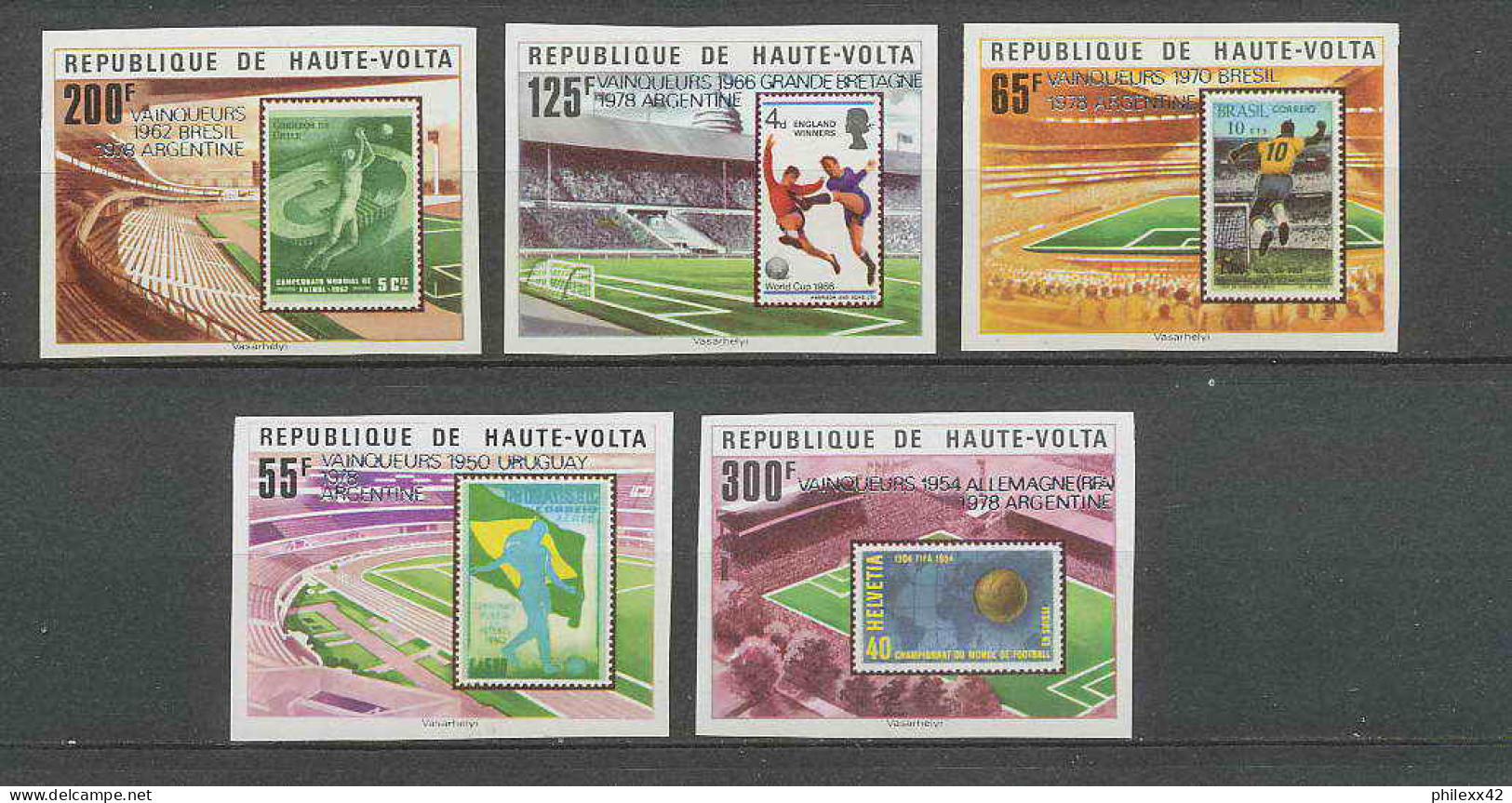 Haute-Volta 027a Non Dentelé Imperf ** Mnh N° 470/4 Overprint Silver "vainqueurs" Football (Soccer) - 1986 – Mexico
