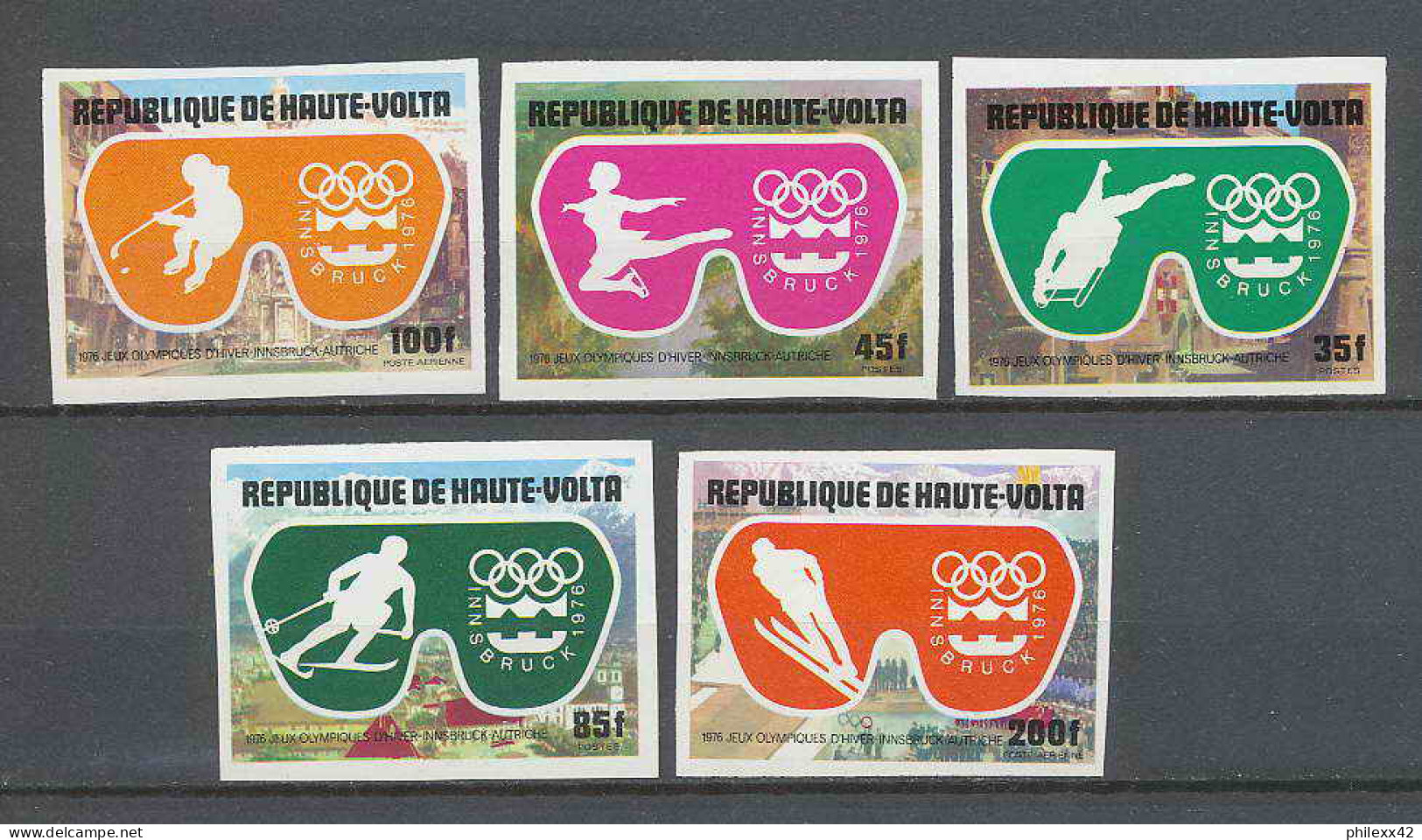 Haute-Volta 030 Non Dentelé Imperf ** Mnh N° 370/72 + PA N° 199/200 Jeux Olympiques HOCKEY INNSBRUCK 1976 - Winter 1976: Innsbruck