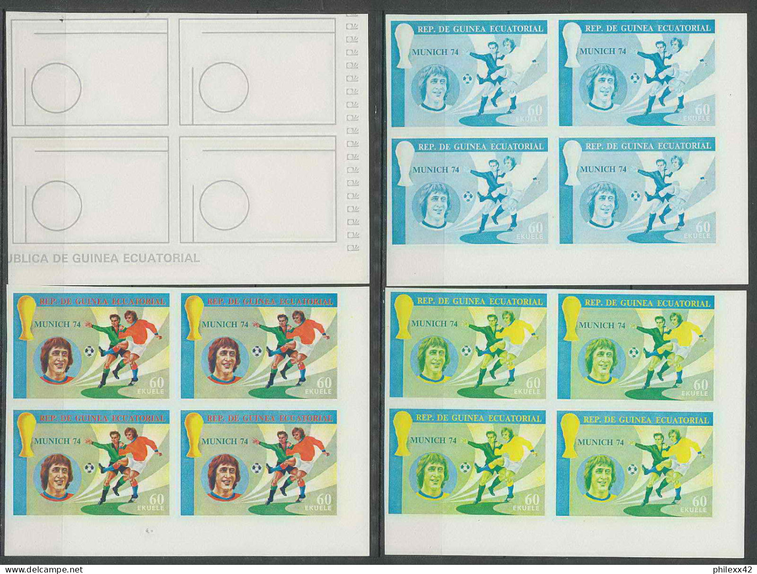 Guinée équatoriale guinea 423c N°371/379 Football Soccer Essai proof Non dentelé imperf orate Bloc 4 252 timbres