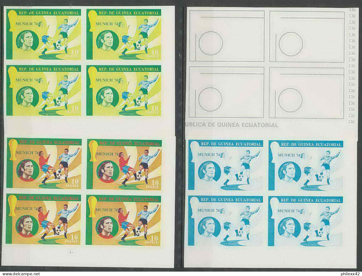 Guinée équatoriale guinea 423c N°371/379 Football Soccer Essai proof Non dentelé imperf orate Bloc 4 252 timbres