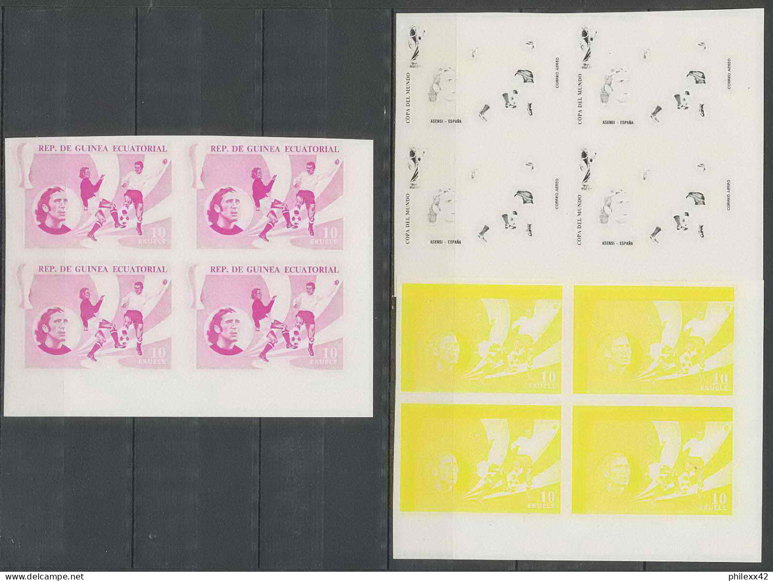 Guinée équatoriale guinea 423c N°371/379 Football Soccer Essai proof Non dentelé imperf orate Bloc 4 252 timbres