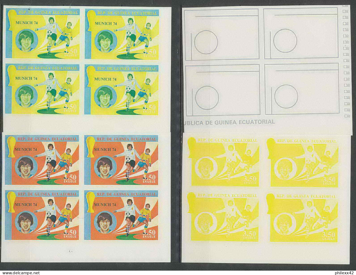 Guinée équatoriale guinea 423c N°371/379 Football Soccer Essai proof Non dentelé imperf orate Bloc 4 252 timbres