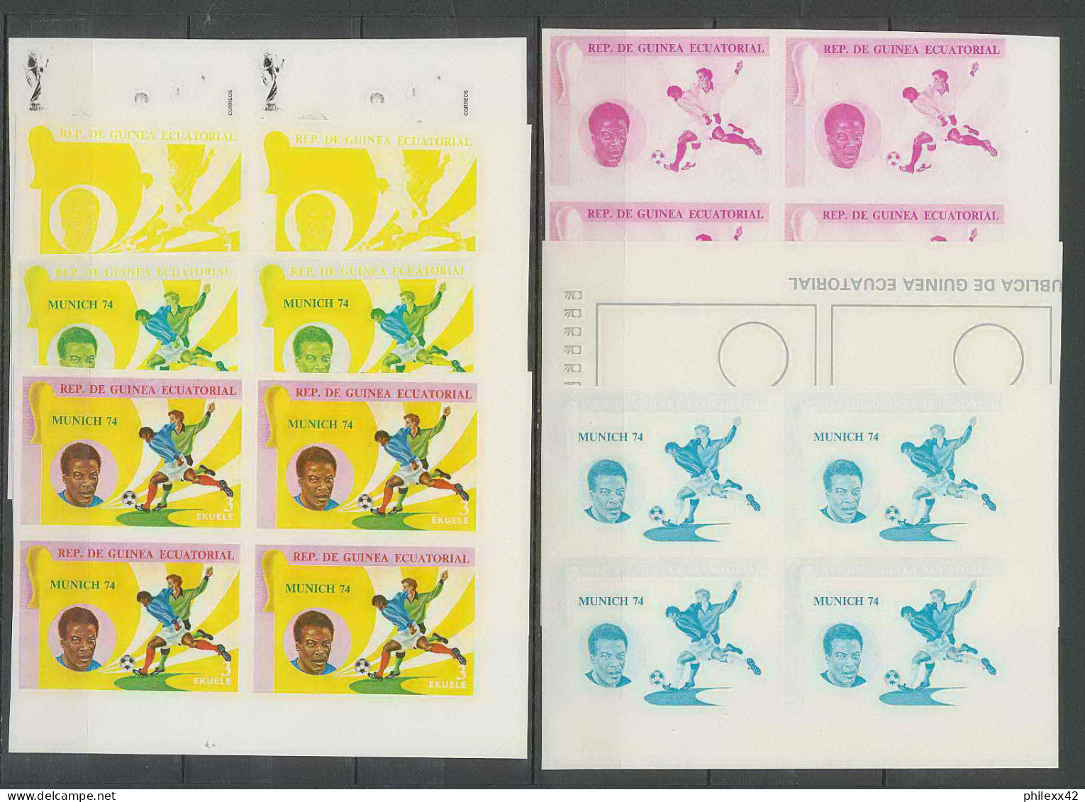Guinée équatoriale guinea 423c N°371/379 Football Soccer Essai proof Non dentelé imperf orate Bloc 4 252 timbres