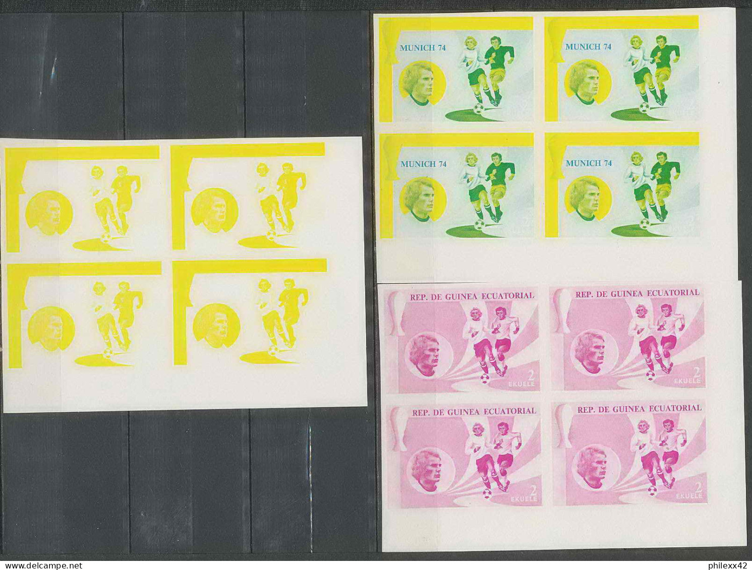 Guinée équatoriale guinea 423c N°371/379 Football Soccer Essai proof Non dentelé imperf orate Bloc 4 252 timbres