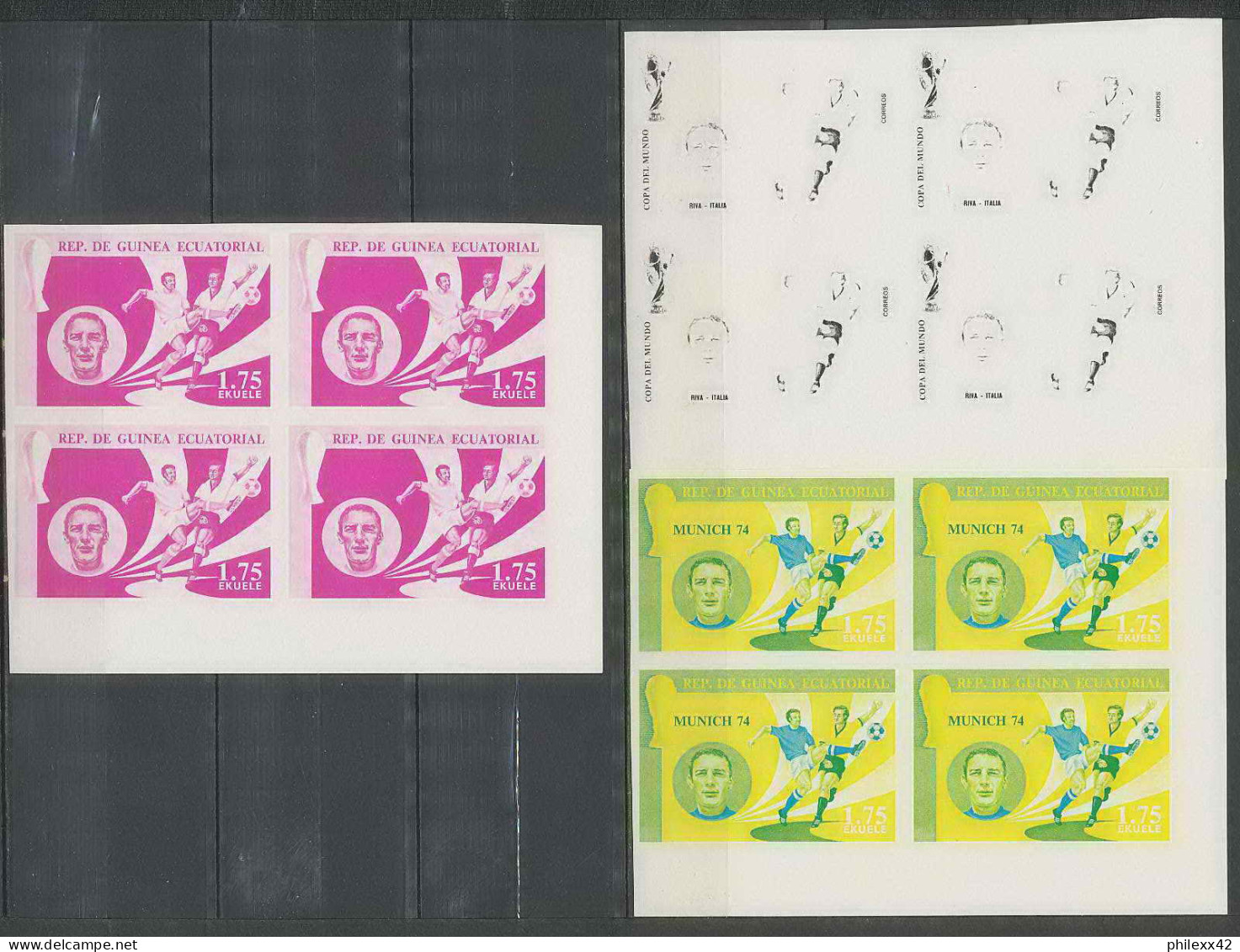 Guinée équatoriale guinea 423c N°371/379 Football Soccer Essai proof Non dentelé imperf orate Bloc 4 252 timbres