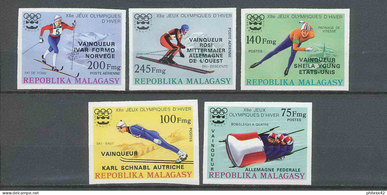 Madagascar 029 Non Dentelé Imperf N°597/99 Pa 172/173 Jeux Olympiques Olympic Games Innsbruck 76 Overprint MNH ** - Winter 1976: Innsbruck