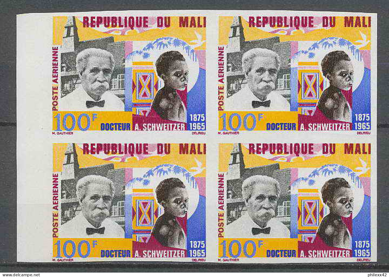 Mali 059 Non Dentelé Imperf ** Mnh PA Bloc 4 N°32 Mort Du Docteur Albert Schweitzer Cote 65 Euros - Albert Schweitzer