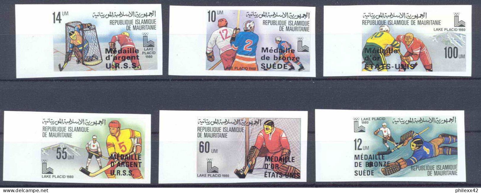 Mauritanie 035 N°439/444 Non Dentelé Imperf Jeux Olympiques Olympic Games Lake Placid 80 Hockey Overprint MNH ** - Winter 1980: Lake Placid