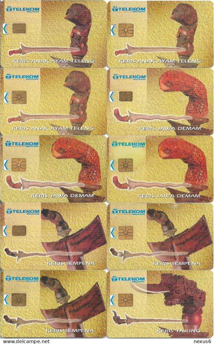 Malaysia - Telekom Malaysia (Chip) - Keris Traditional Daggers Complete Variants (Modules) Set Of 10, All Used - Malasia