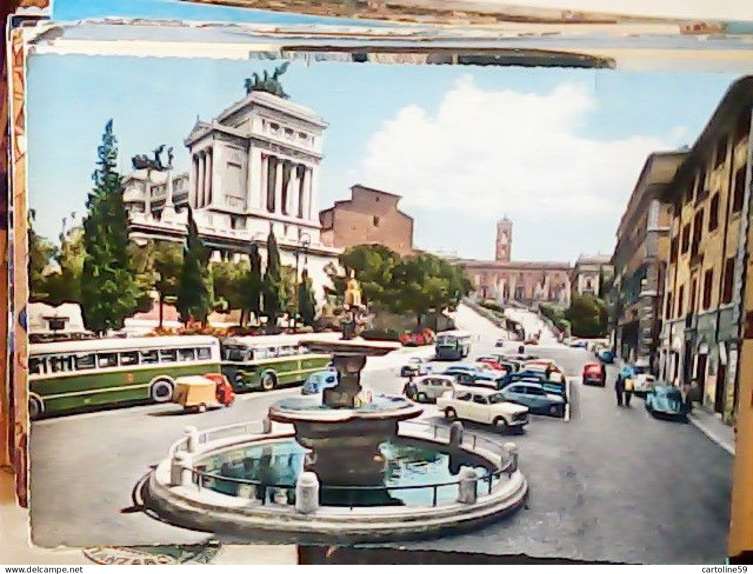 ROMA - Piazza Ara Coeli - Auto Car Voiture Autobus Pullman Fiat 1100 ALTARE PATRIA VB1965 JT6550 - Altare Della Patria