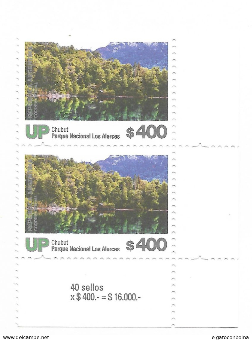 ARGENTINA 2019 LOS ALERCES NATIONAL PARK UP NATURE LANDSCAPES VERTICAL PAIR IN CORNER MNH - Nuevos