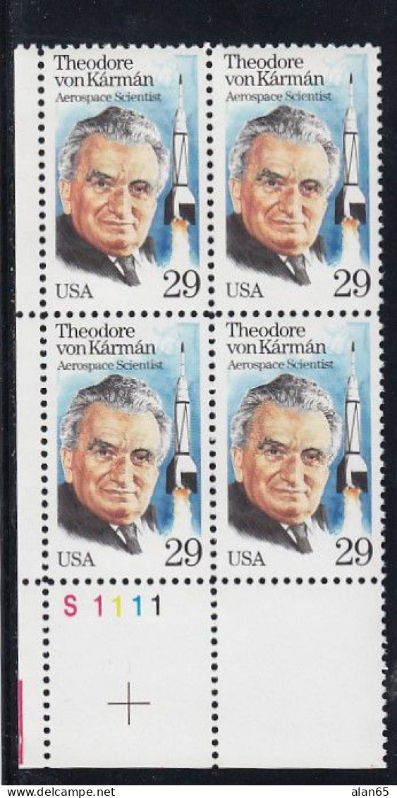 Sc#2699, Theodore Von Karman Aerospace Rocket Scientist, 29-cent Plate Number Block Of 4 MNH Stamps - Plattennummern