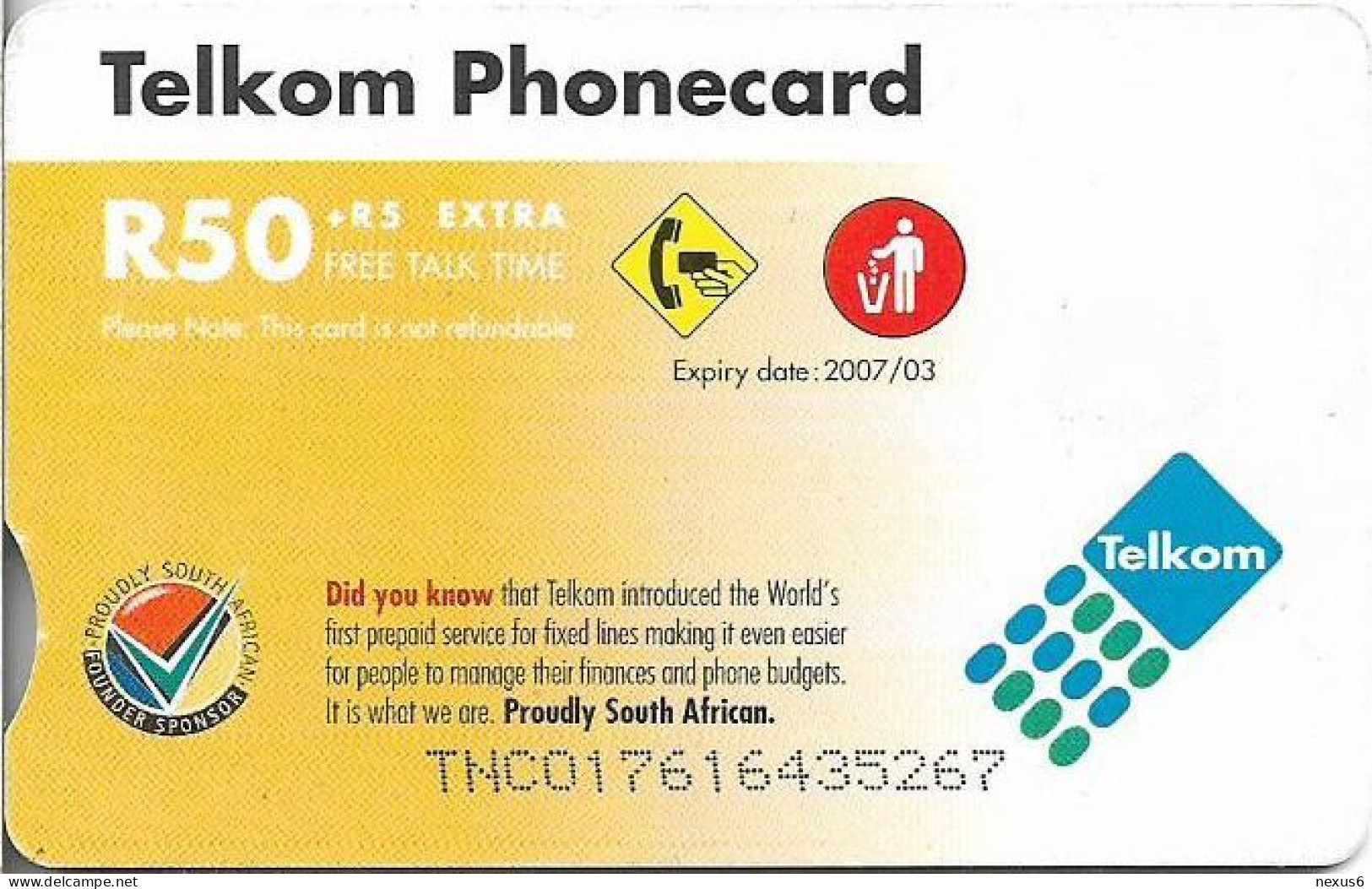 S. Africa - Telkom - Ulwazi, Telecommunications Tower, Cn. 'TNCO', Expiry 03.2007, Chip Gem5 Red, 50R, Used - Suráfrica