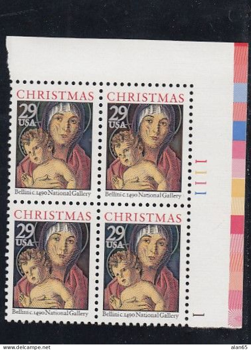 Sc#2710, Christmas Issue, Madonna And Child, 29-cent Plate Number Block Of 4 MNH Stamps - Plattennummern