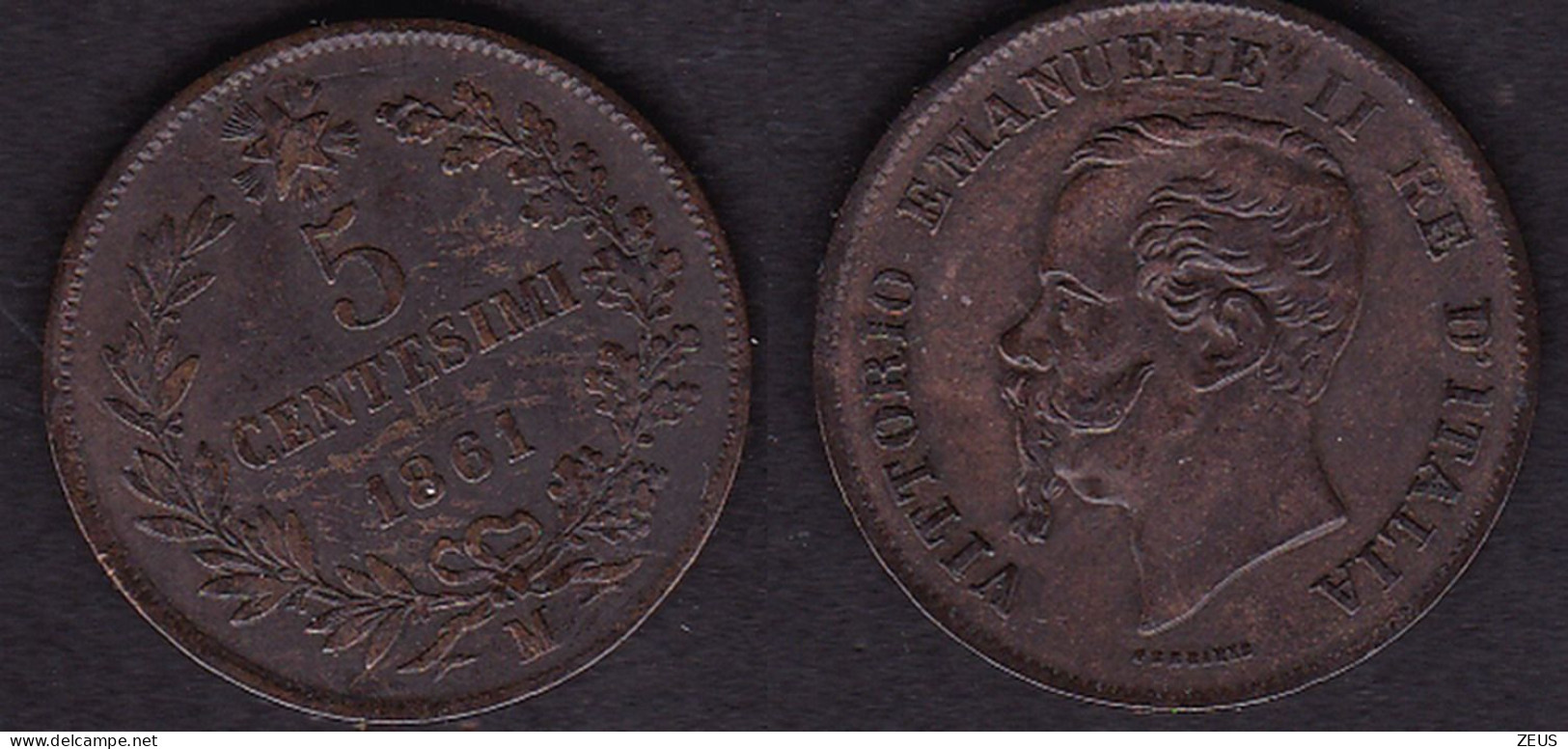 5 CENTESIMI 1861M QSPL  VITTORIO EMANUELE II - 1861-1878 : Vittoro Emanuele II