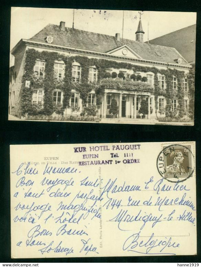 Eupen L' Hotel De Ville Das Rathaus Cachet Kur Hotel Pauquet 1955 Eupen Htje - Eupen