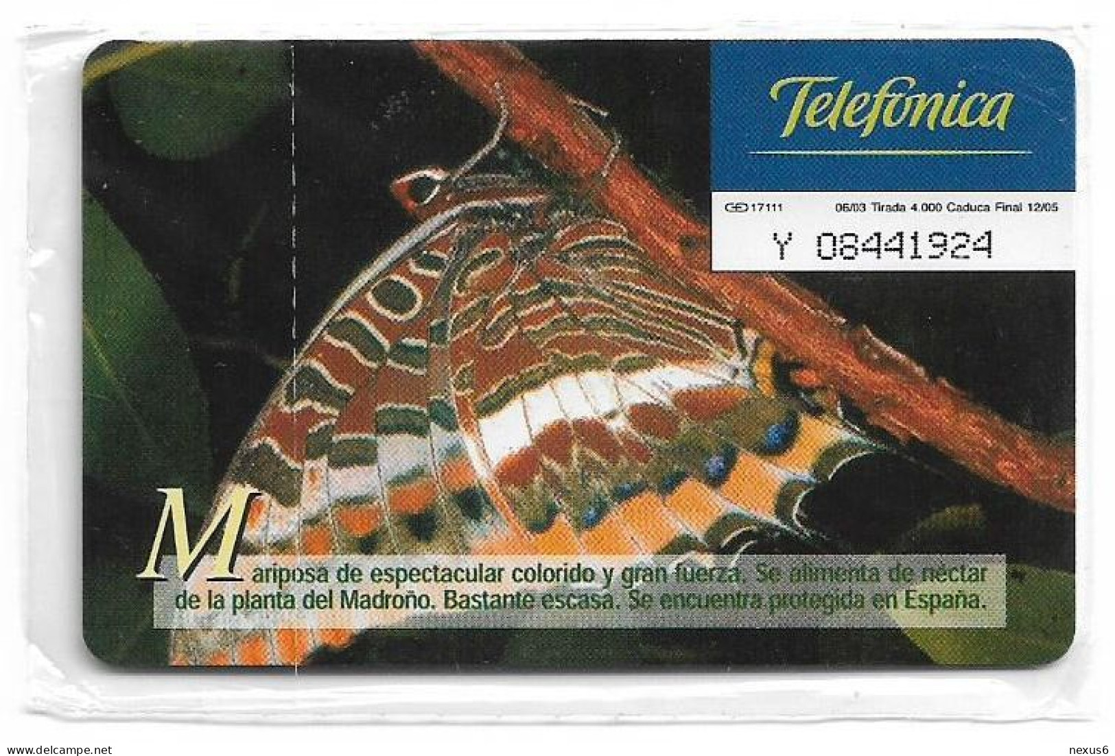 Spain - Telefonica - Fauna Iberica - Baja De Cuatro Colas Butterfly - P-532 - 06.2003, 3€, 4.000ex, NSB - Emissions Privées