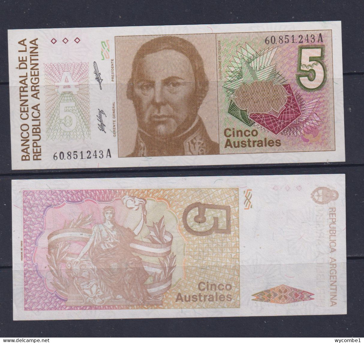 ARGENTINA  -  1985-89 5 Australes  UNC/aUNC  Banknote - Argentina