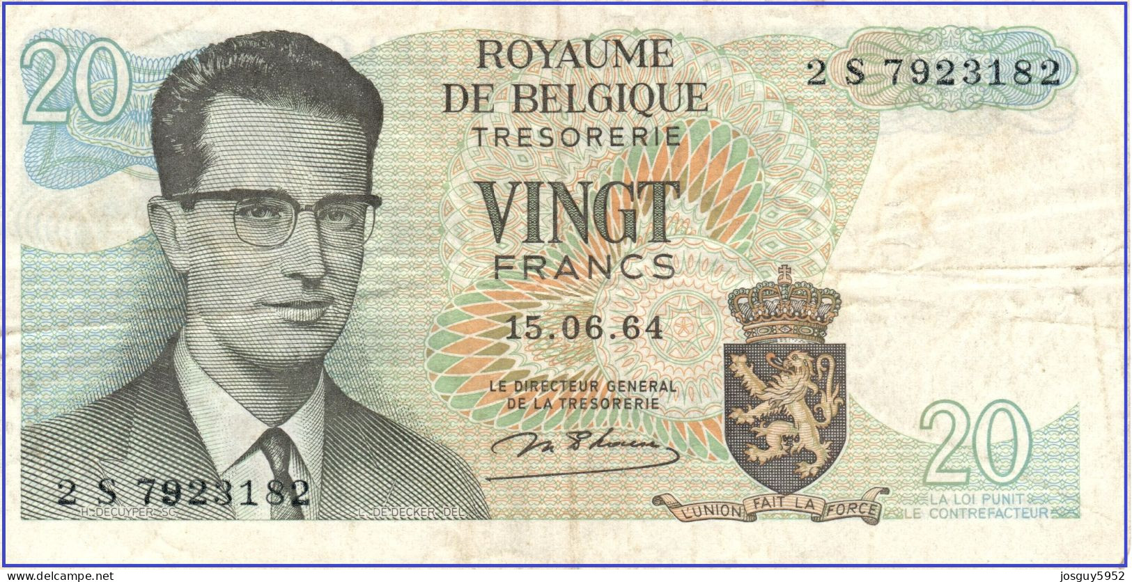 BELGIE - 20 FR 1964 - Nr 2S7923182 - Otros & Sin Clasificación