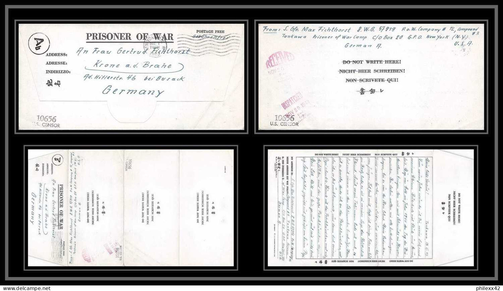 6892/ Lettre (cover Briefe) Tonkawa Japan Usa Allemagne Prisoner Of War Prisonniers 1943 Censuré Censor 10656 - Franquicia Militar