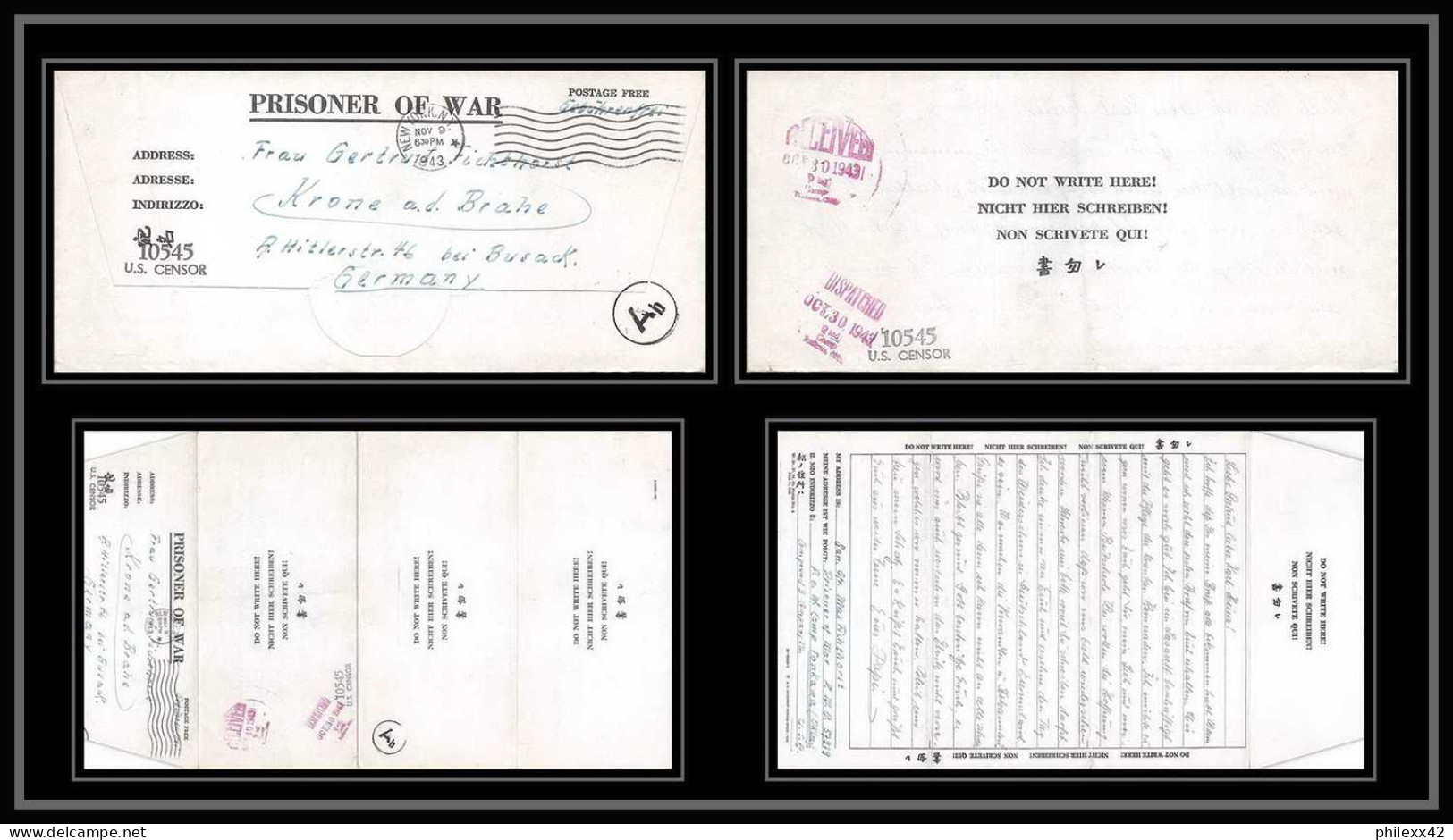 6891/ Lettre (cover Briefe) Tonkawa Japan Usa Allemagne Prisoner Of War Prisonniers 1943 Censuré Censor 10545 - Franchise Militaire