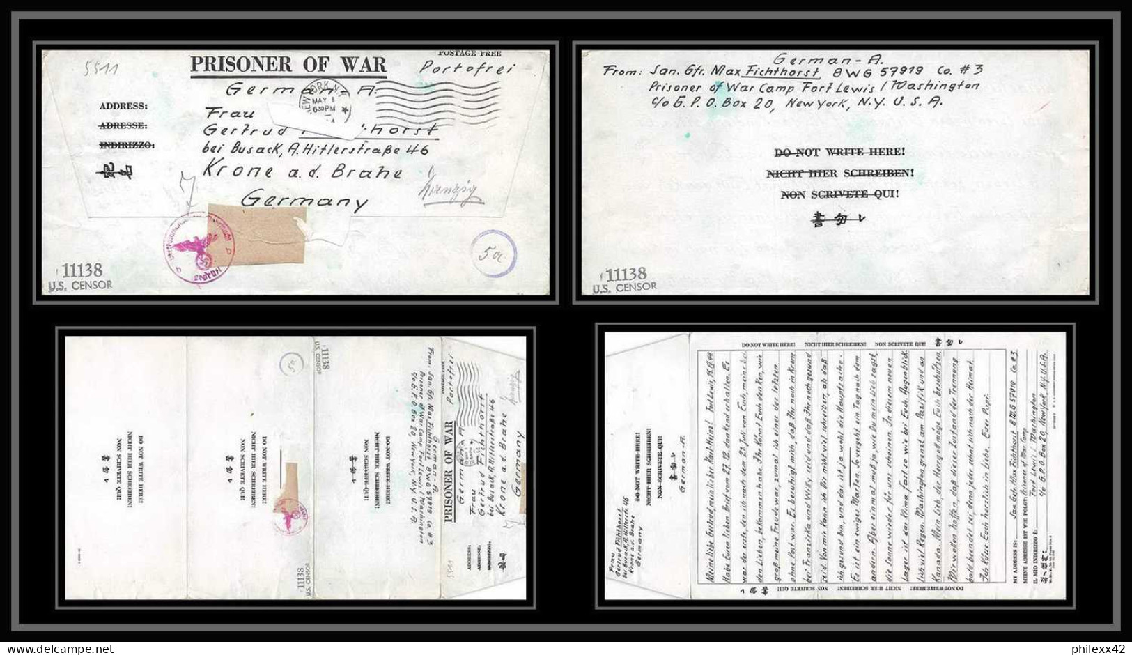 6878/ Lettre (cover Briefe) Tonkawa Japan Usa Allemagne Prisoner Of War Prisonniers 1944 Censuré Censor 10656 - Franchigia Militare