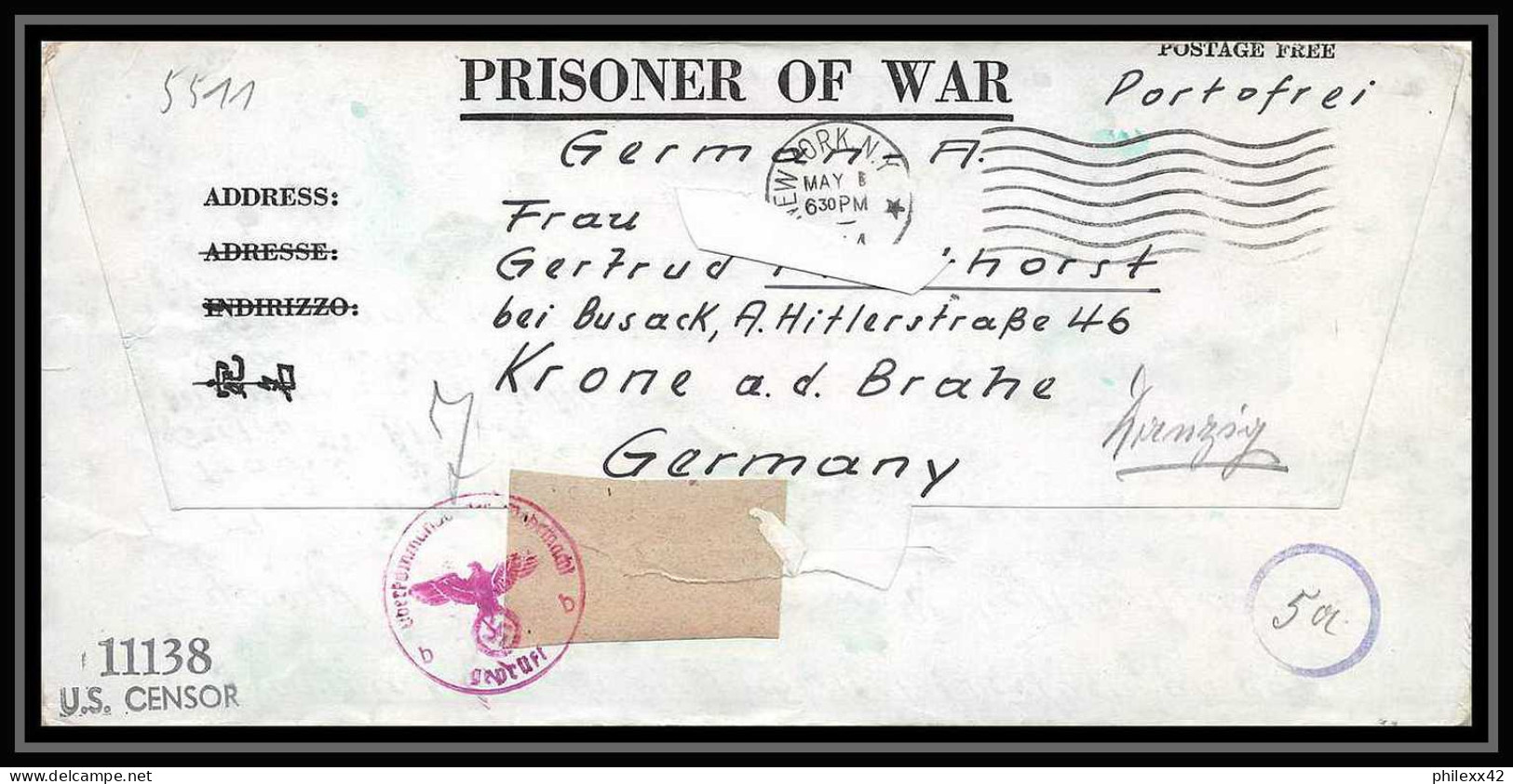 6878/ Lettre (cover Briefe) Tonkawa Japan Usa Allemagne Prisoner Of War Prisonniers 1944 Censuré Censor 10656 - Franchigia Militare