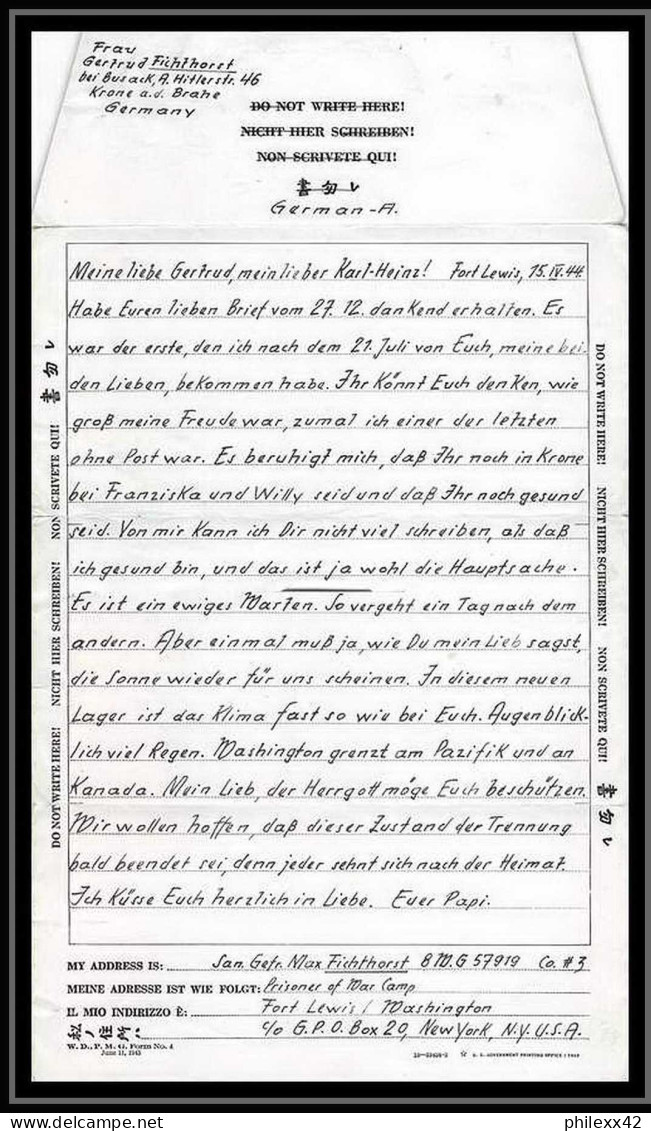 6878/ Lettre (cover Briefe) Tonkawa Japan Usa Allemagne Prisoner Of War Prisonniers 1944 Censuré Censor 10656 - Militaire Vrijstelling Van Portkosten