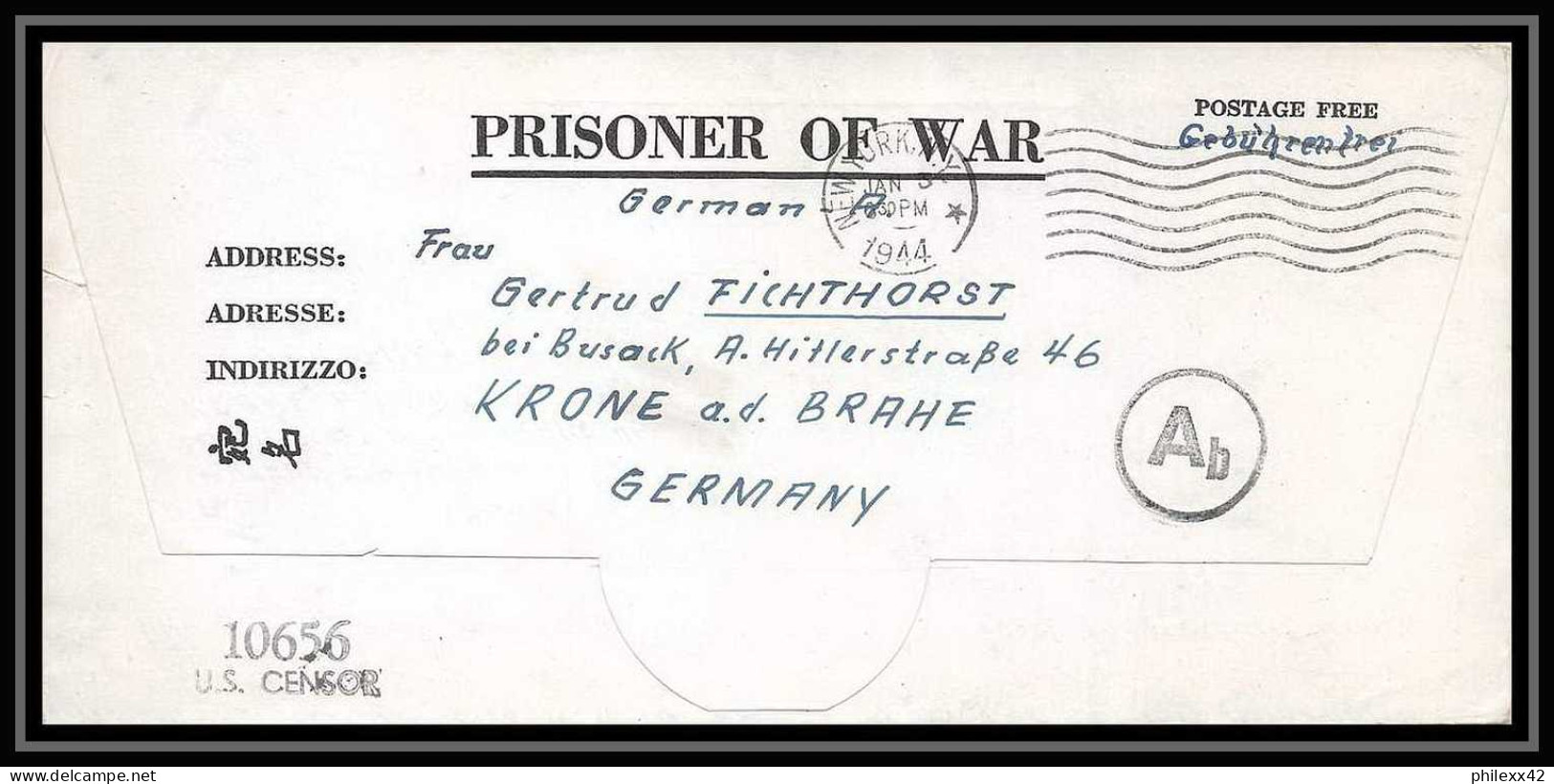 6901/ Lettre (cover Briefe) Tonkawa Japan Usa Allemagne Prisoner Of War Prisonniers 1943 Censuré Censor 10656 - Militärpostmarken