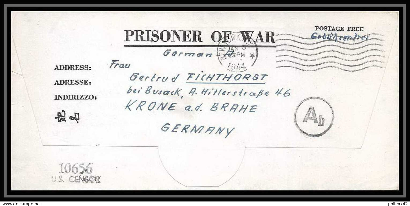 6901/ Lettre (cover Briefe) Tonkawa Japan Usa Allemagne Prisoner Of War Prisonniers 1943 Censuré Censor 10656 - Military Service Stamps